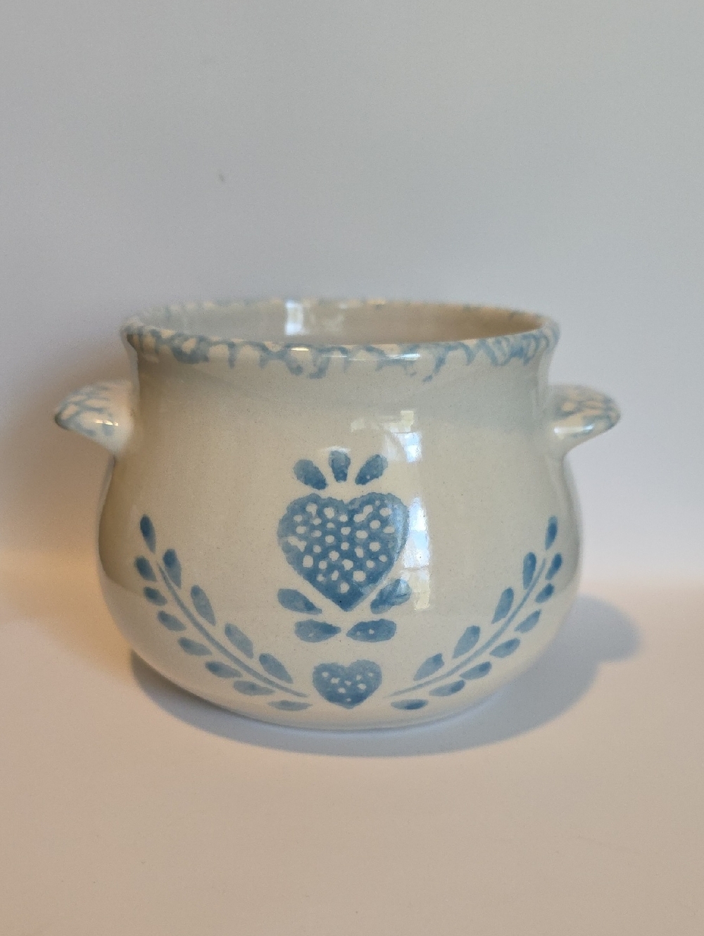 Vintage Stoneware Blue Heart Ceramic Soup Bowl